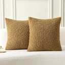 FUTEI Khaki Throw Pillow Covers 20x20 Inch Set of 2,Furry Faux Fur Teddy Boucle Textured Cushion Covers,Soft Fluffy Decorative Pillow Case,Home Decor for Couch Bed Living Room Office Car