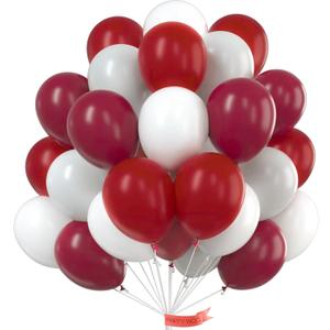 PartyWoo Burgundy White and Gray Balloons 66pcs 12 Inch Burgundy Maroon White Grey Balloons for Graduation Baby Shower Birthday New Year's Eve Anniversary Bachelorette Retirement Party Decorations