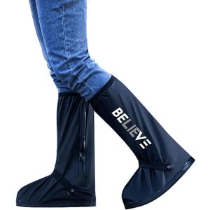 Waterproof Rain Shoe Covers Reusable Anti-Slip and Reflector Portable Motorcycle Rain Boots for Men Women (Large, Believe)