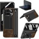 for Google Pixel 9 Pro Fold Case with S Pen Holder & Stylus, PU Leather Case with Hinge Protection, Screen Protector, Kickstand, Protective Cover for Google Pixel 9 Pro Fold Coffee