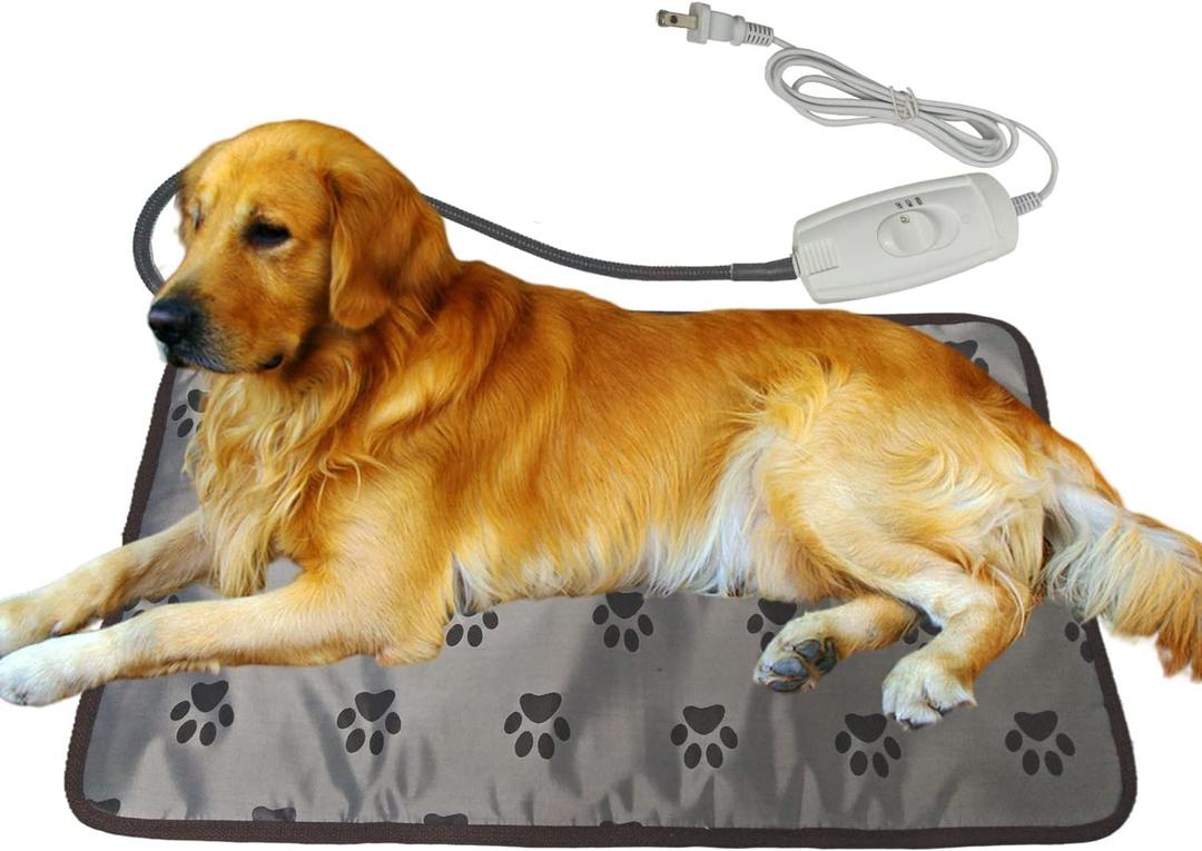 Waterproof Pet Heating Pat for Dogs & Cats - Chew-Resistant Cord, Temperature Adjustable,Power-Off Protection - Fits Whelping Box, Dog House (34"x21")