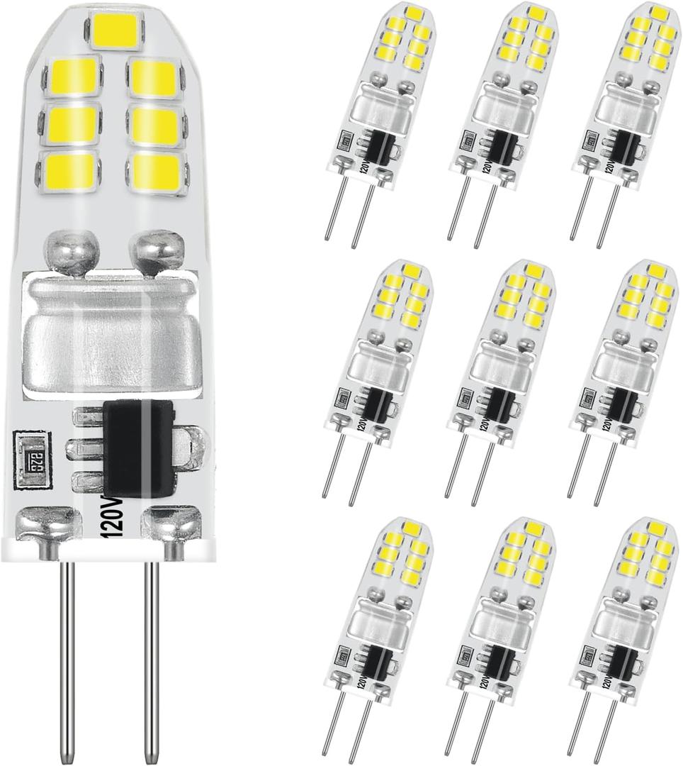 G4 LED Bulb, AC120V G4 Bi-Pin Base Light Bulbs, 130LM Daylight White 6000K, 1.4W Equivalent to 14W Halogen, Flicker Free, Non-Dimmable, for Home Lighting, Under Cabinet, Kitchen Hood, 10 Pack