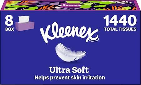Kleenex Ultra Soft Facial Tissues, 8 Flat Boxes, 180 Tissues per Box