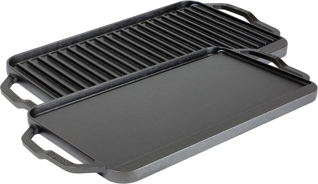 Lodge 19.5" X 10" Cast Iron Reversible Grillgriddle - Double Burner Griddle - Indoor & Outdoor Cooking - Superior Heat Retention - Reversible Grill Griddle - Made in the USA