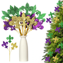 Suncalla 12 Pcs Mardi Gras Decoration Mardi Gras Picks 15 Inch Glitter Fleur De Lis Picks Carnaval Purple Green Gold Ornament for Tree Topper Home Floral Arrangement Wreath Party Decor