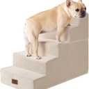 EHEYCIGA Dog Stairs for High Bed 22.5" H, 5-Step Dog Steps for Bed, Pet Steps for Small Dogs and Cats, Non-Slip Balanced Pet Ramp Indoor, Beige