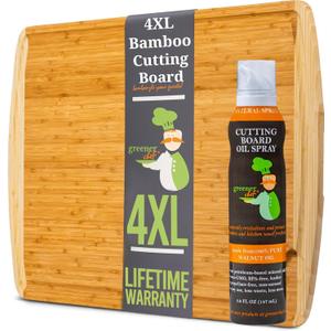 Wood Bamboo Cutting Board - 4XL - and Food Grade Oil Spray by Greener Chef