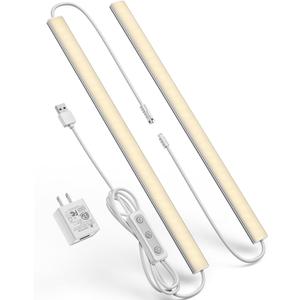 Plug-in Under Cabinet Lighting, Dimmable Under Counter Lights for Kitchen, 2pcs 12 Inch, Warn White 3000K Linkable USB Led Closet Light, Wired Indoor Night Lights Bar for Desk, Sink, Workbench (No motion sensor-2 pack)