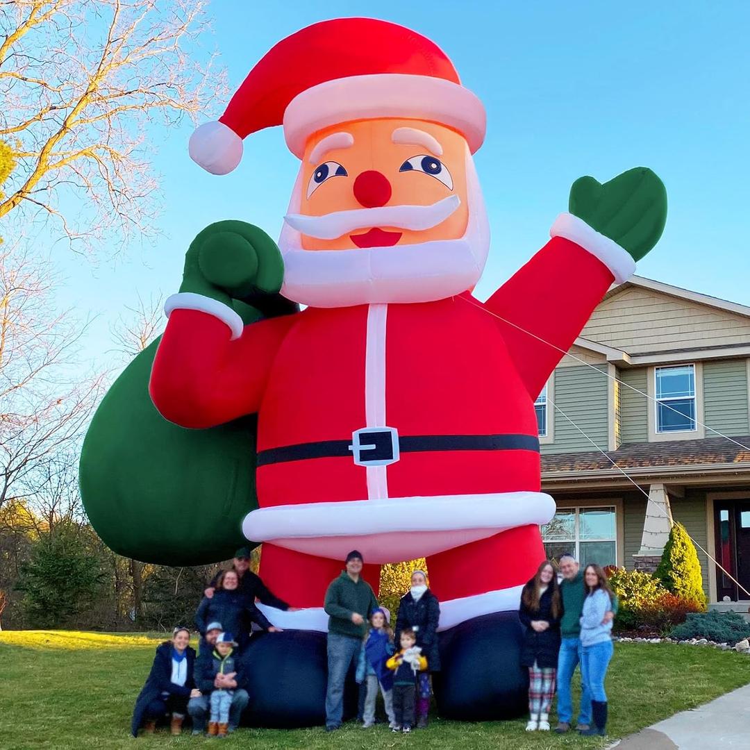 Giant 12Ft Premium Christmas Inflatable Santa Claus with Blower Blow up Christmas Decorations Outdoor Holiday Decor for Outdoor Yard Lawn Christmas Party (Without Build-in LED Lights)