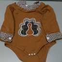 Ritatte Infant Baby Boy Girl Thanksgiving Outfit Funny Turkey Romper Bodysuits Plaid Collar Long Sleeve Onesie Fall Clothes (12-18 Months, Brown)