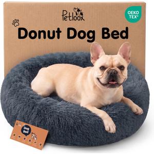 Calming Donut Dog Bed for Small Dogs, Round Dog Bed for Medium & Large Dogs
Soothing Raised Rim, Plush Faux Fur, Keeps Its Shape, Machine Washable, Non-Slip Waterproof Base, Dark Grey, Medium