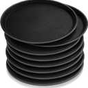 Zopeal 8 Pieces Black Round Restaurant Serving Tray, Plastic Non Slip Surface Food Meals Server Tray with Raised Edges for Home, Kitchen, Restaurant, Cafeteria, Bar (11",Black)