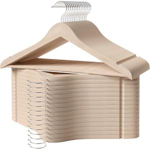 StorageWorks Clothes Hanger 30 Pack, Wooden Coat Hangers for Shirts, Jackets, Pants, Suits, Sweaters, Lotus Wood (Natural Beige)