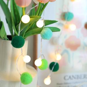 Indoor Pom Poms Fairy Lights - 6.56 Ft, 20 LED, Battery Operated, Warm White Globe Lights for Home, Bedroom, Kids, Playhouse, Holiday, Christmas (Green)