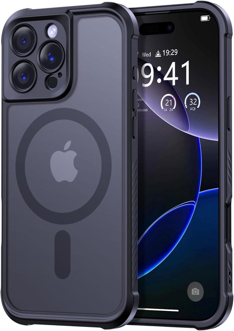Thomo Magnetic for iPhone 16 Pro Max Case, [Full Camera Protection] [Compatible with Magsafe] Military-Grade Shockproof, Anti-Fingerprint Translucent Matte Phone Case,Black