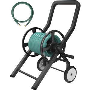 Artigarden Garden Hose Reel Cart with Wheels, Outdoor Heavy Duty Powder-coated Steel Water Storage Winder Holder, Holds 125 ft of 5/8 Hose with 3.9 Ft Leader Hose for Outside Lawn Yard, Black