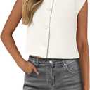 PRETTYGARDEN Women's Suit Vest Crop Tops Spring Summer Dressy Business Casual Work Office Clothes Trendy Blazer Waistcoat (Beige White, X-Large)