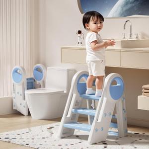 Toddler Step Stool Foldable for Kids,Turns from 3 Layers into 2,for Bathroom Sink (Blue)