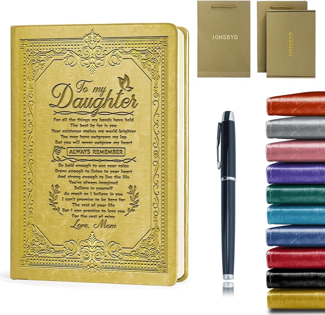 To My Daughter Leather Journal Notebook Gifts From Dad Mom,Yellow A5 Lined Leather Journal Notebook,200 Pages 100 Gsm Thick Ruled Paper With Pen,Birthday Christmas Gifts (Daughter Yellow)