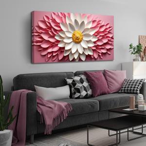 Ouzzlie Flower Canvas Wall Art White Art for Bedroom, 24" x 48"
