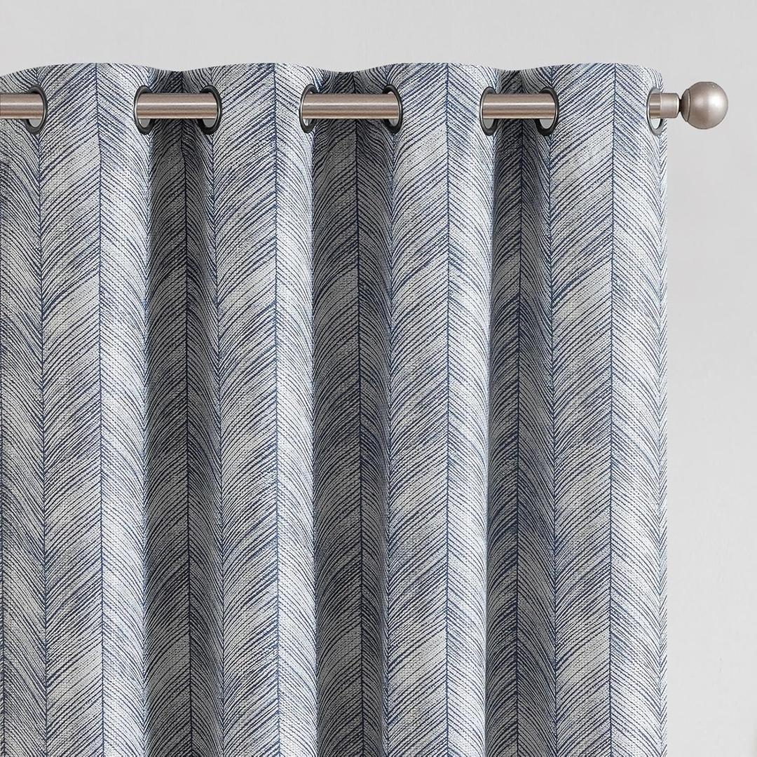 jinchan Blue Printed Curtains 84 Inch Length for Living Room Grommet Jacquard Curtains with Herringbone Pattern Modern Room Darkening Drapes Bedroom Window Curtain Set 2 Panels