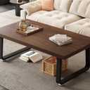 HSH Rustic Walnut Coffee Table, Modern Center Table, Rectangle Industrial Living Room Coffee Table, Simple Farmhouse Wood and Metal Tea Table for Home Bedroom Office, Walnut, 47 in