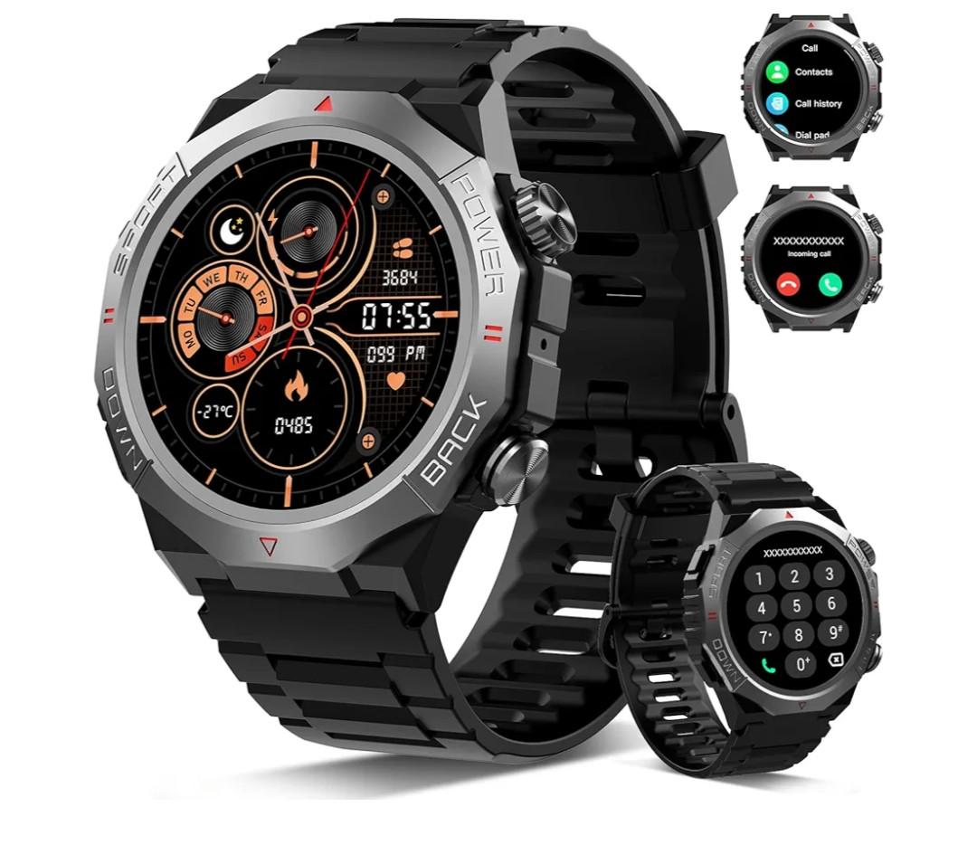 Military Smart Watches for Men(Answer/Make Calls), 1.39"HD Fitness Watch, 24/7 Heart Rate Sleep Monitor, Smart Watch for Men 110+ Sport Modes, 30Day, IP68 Waterproof Smartwatch for Android iOS, Black