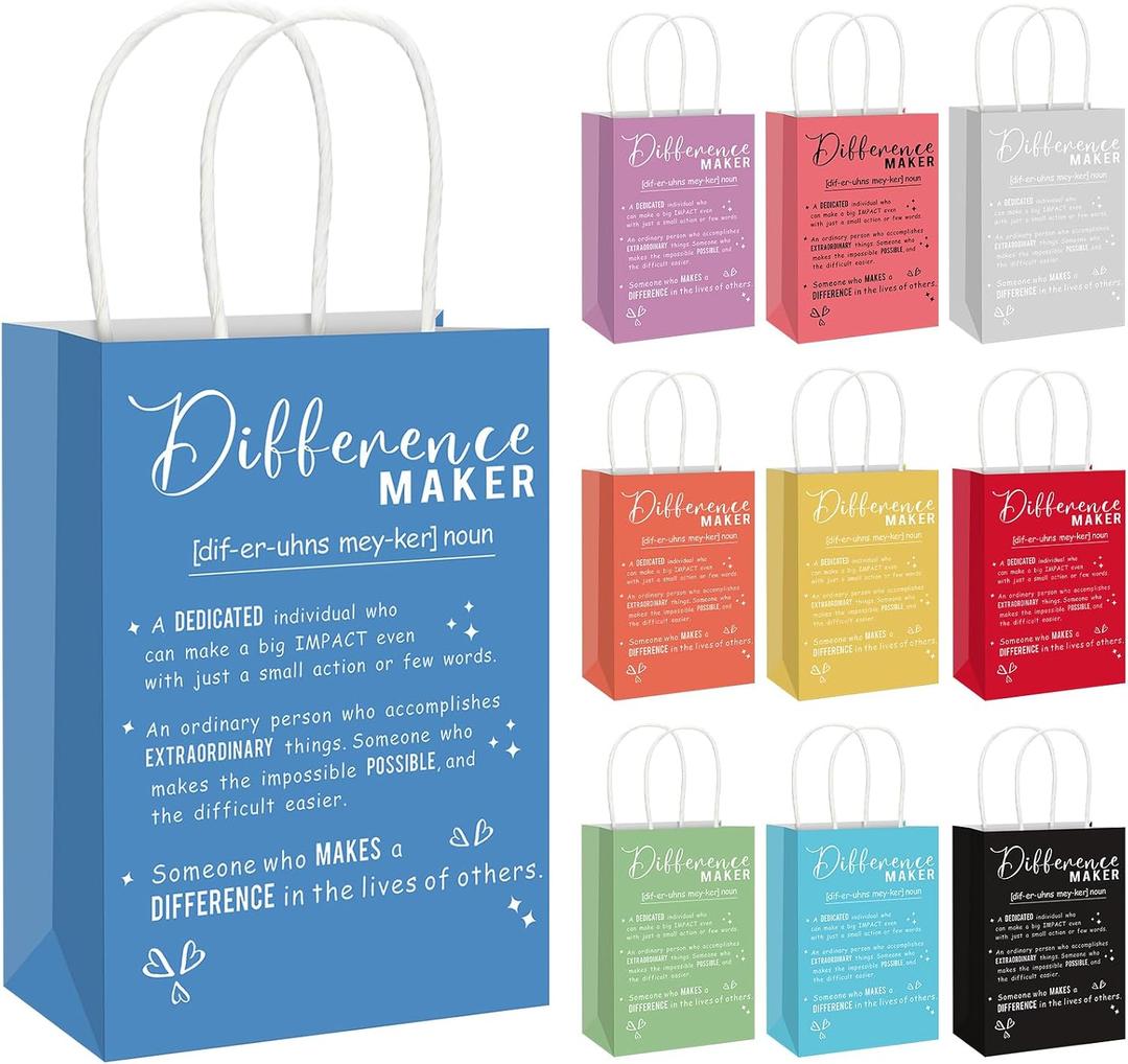 Gueevin 20 Pcs Difference Maker Thank You Gift Bag Bulk Teacher Appreciation Gifts Bags with Handle Mother's Day Party Favor Gift for End of Year Team Paraprofessional Week Nurse Week(Colorful)