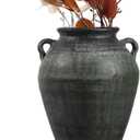 Mimorou Large Ceramic Vase with 2 Handles 11 Inch Tall Terracotta Rustic Vintage Vase Decorative Pottery Flower for Home Table Countertop Shelf Living Room Decor(Black)