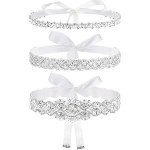 Sintege 3 Pcs Wedding Dress Belts Rhinestone Bridal Sash Belts Crystal Ribbon Sash for Women Bridal Bridesmaid (White)