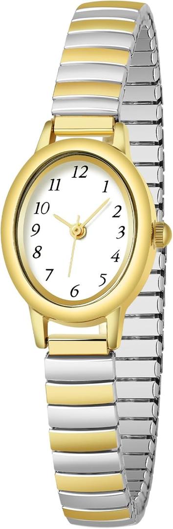 TWOPTION Gold Watches for Women, Waterproof Women's Easy Reader Watch Analog Women Watch with Alloy Steel Expansion Band