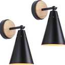 MWZ Rustic Farmhouse Black Metal and Wood Wall Sconce Adjustable Lamp2 Pack,Rustic Wall Lighting Fixture for Bedroom, Living Room, Headboard, Garage, Porch