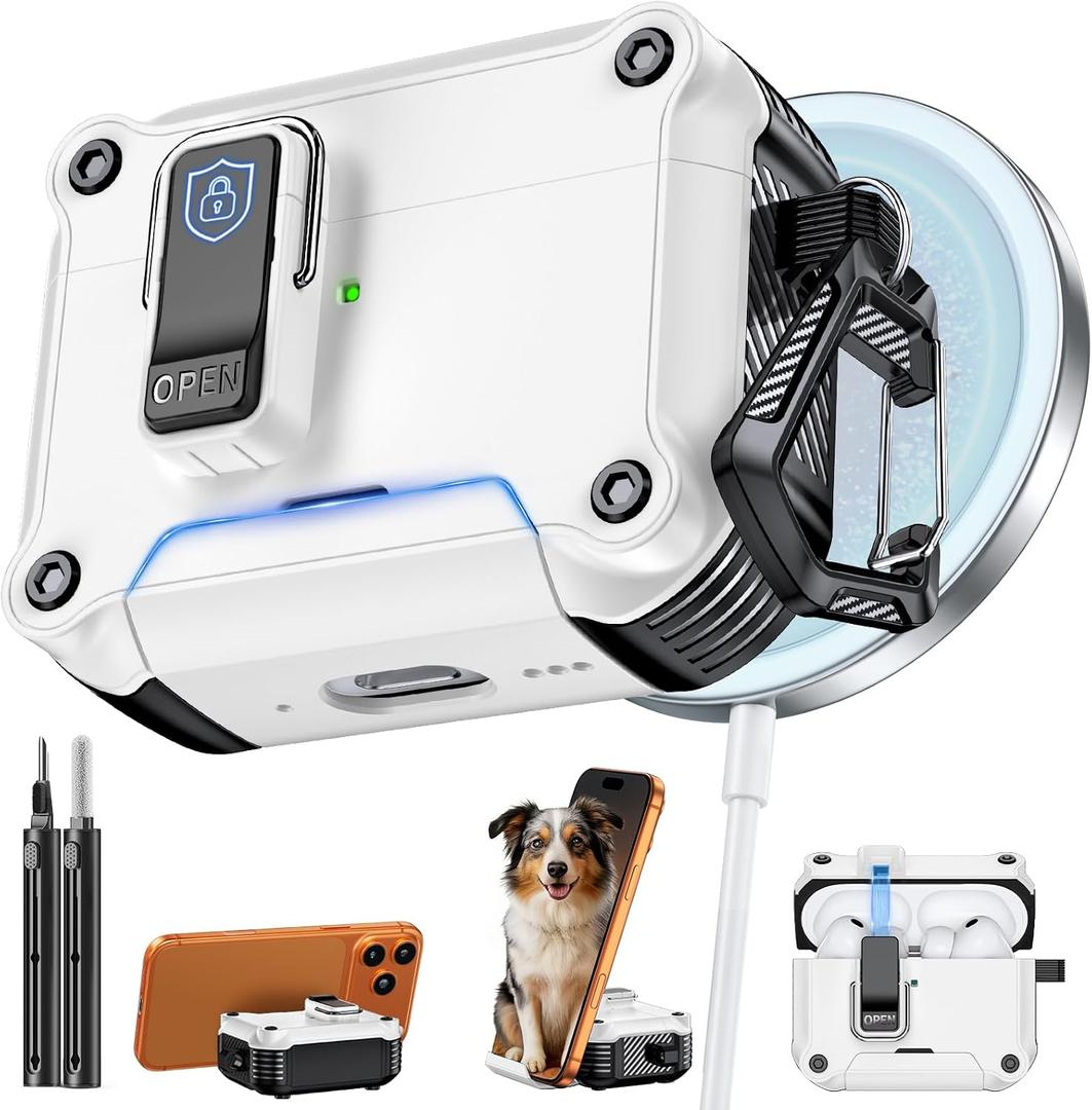 Inesore Compatible with AirPods Pro 3 Generation Case,Secure Lock & Phone Stand Design,Compatible with MagSafe,Automatic Snap Switch Secure Cover for New AirPods Pro 3rd (2025)-White