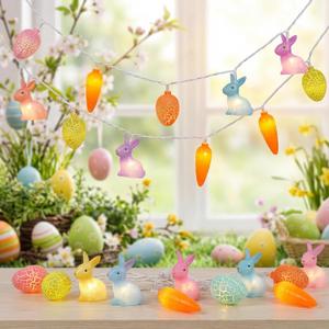Multicolored Rabbit Cracked Egg and Carrot String Lights, 12FT LED Easter Fairy Light with 20 LED Rabbit Cracked Egg Carrot Lamps, Easter String Lights for Patio Balcony Bedroom Home Easter Decoration