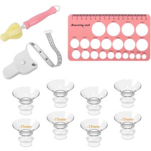 8PCS Flange Inserts 17mm for 24mm Flange/Shield, Flange Sizing Kit with Nipple Ruler, Cleaning Brush, Tape Measure, Compatible with Most Pumps: S12/S12 Pro/S9/S9 Pro