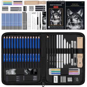 Prina 50 Pack Drawing Set Sketch Kit, Sketching Supplies with 3-Color Sketchbook, Graphite, and Charcoal Pencils, Pro Art Drawing Kit for Artists Adults Teens Beginner Kid, Ideal for Shading, Blending