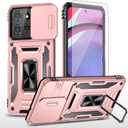 Asuwish Phone Case for Motorola Moto G Power 5G 2025 with Tempered Glass Screen Protector and Slide Camera Cover Magnetic Ring Holder Kickstand Cell Accessories Protective XT2515-1 Women Men Rose Gold