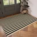 OJIA Washable Outdoor Rug 3'x5', Black and Tan Striped Outdoor Porch Rug Entryway Rugs Indoor Front Door Mat Outside Entrance Cotton Floor Carpet for Entry/Patio/Living Room/Balcony/Deck Decor