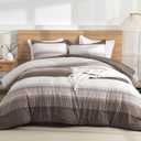 Litanika Comforter Set Queen Size Chocolate - 3 Pieces Lightweight Colorblock Stripe Fluffy Bedding Comforter Sets, All Season Bed Set