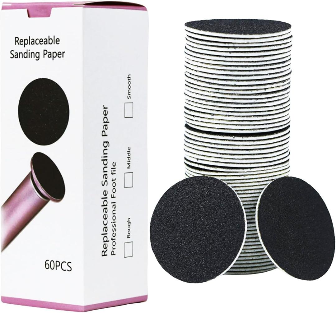 60 Pcs Foot File Sandpaper Discs Replaceable Foot Sanders Refill Callus Disks for Electric Callus Remover Dead Skin Removal (30pcs Coarse 80 Grit + 30pcs Fine 180 Grit)