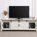 Farmhouse Modern Wood Entertainment Center for 75 Inch TV, Media TV Console with Sliding Barn Door and Storage Shelf for Living Room Bedroom, White