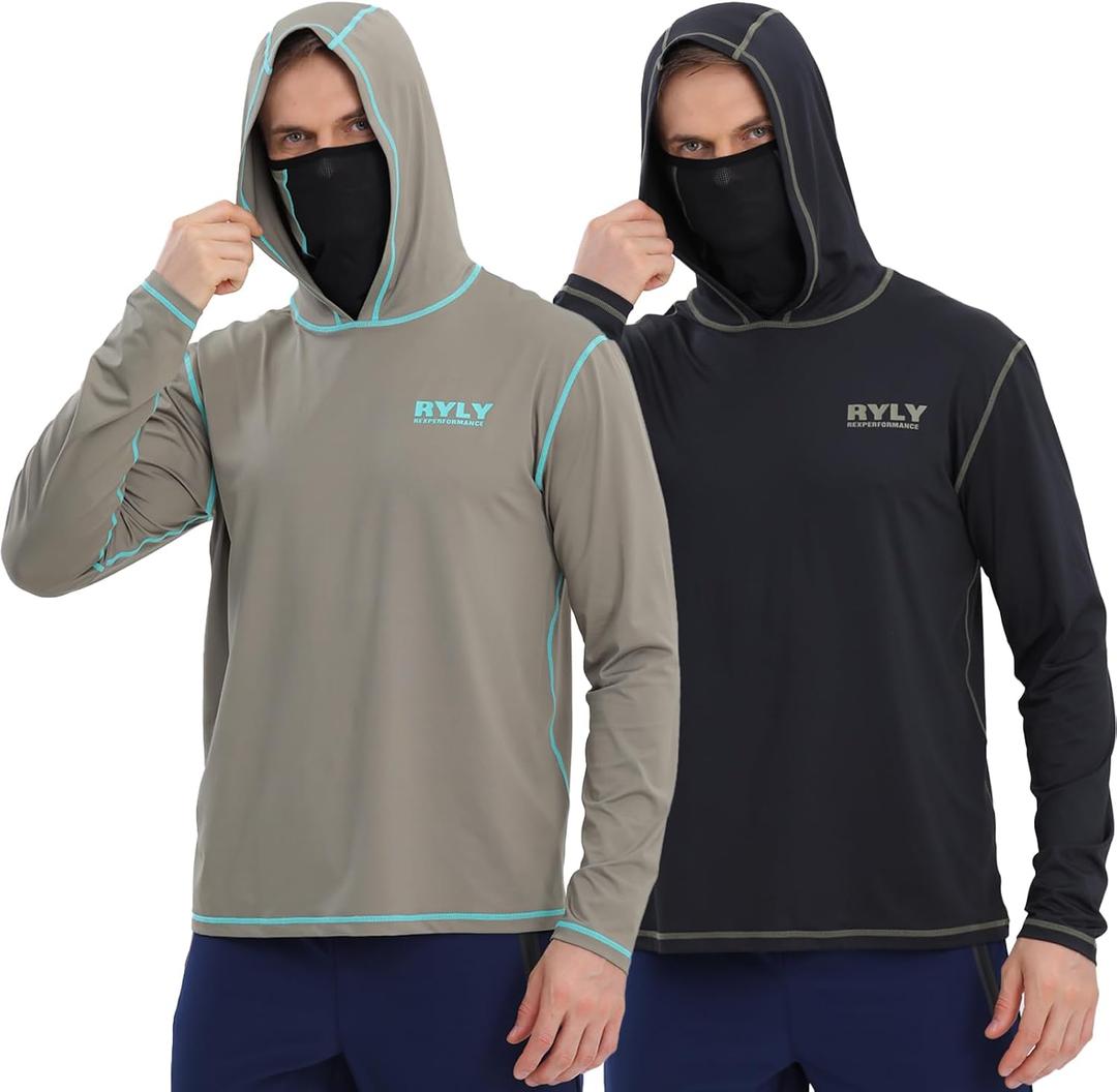 Fishing Shirts for Men,Long Sleeve Rash Guard Shirts Sun Protection Hoodie Athletic Running Hiking Shirt 1/2 Packs