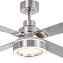 52 Inch Indoor Ceiling Fans with Lights and Remote Control, 6 Speeds Slient Reversible DC Motor, 3 Color Dimmable LED Light, 4 Blades, Timer, Brushed Nickel