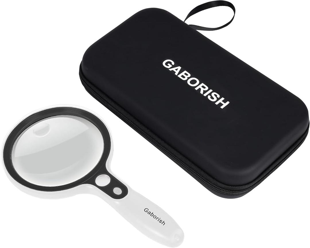 Large Magnifying Glass with 37 LED Light and Case, 10X 20X 45X Handheld Illuminated Lighted Magnifier with 3 Light Modes for Seniors Reading, Inspection, Coins, Exploring Close Work