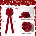 Red Velvet Christmas Tree Bows - Set of 3 Large 12x33 Inch Vintage Holiday Bows for Xmas Tree Decorations, Gift Wrapping, Garland, Party Decor for Indoor Outdoor Dilicoming