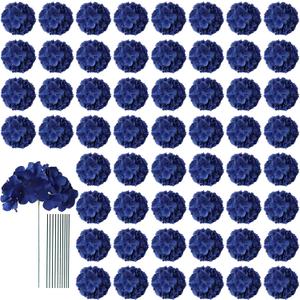 AVIVIHO 65pcs Fake Flowers Navy Blue Hydrangea Artificial Flowers Bulk (Not Squished, No Steaming Need) Silk Flowers with Stems for Wedding Decor,Home,Baby Shower,Table Centerpieces Decoration (Medium)