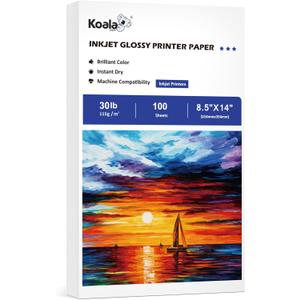 Koala Glossy Thin Inkjet Paper 8.5X14 Inches 100 Sheets 30LB Legal Size Printer Paper Compatible with Inkjet Printer Use DYE INK 115gsm