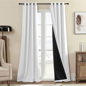 100% Blackout Curtain Panels, 84 inches 2 Panel Sets, Heat and Full Light Blocking Drapes with Grommets for Bedroom, Thermal Insulated Window Treatment Drapes for Nursery (Greyish White, 52Wx84L)