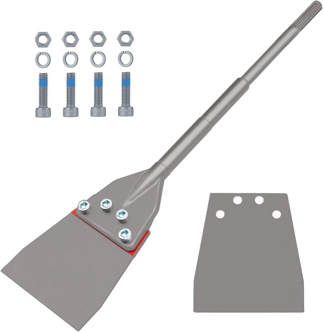 SDS Max Floor Scraper, TOOVEM 6 Inch Floor Scraper SDS Chisel Bits with Replacement Balde, SDS Max Chisel Long Handle Heavy Duty Thinset Removal Tile Adhesive Removal Tool for Rotary Hammer Drills