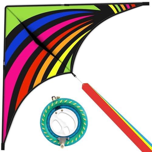 Mint's Colorful Life 60'' Delta Kite with 7.1in Reel Winder, Easy Flying Kites & Kite String Spool for Kids & Adults, Best Beach Kites Set for Beginners